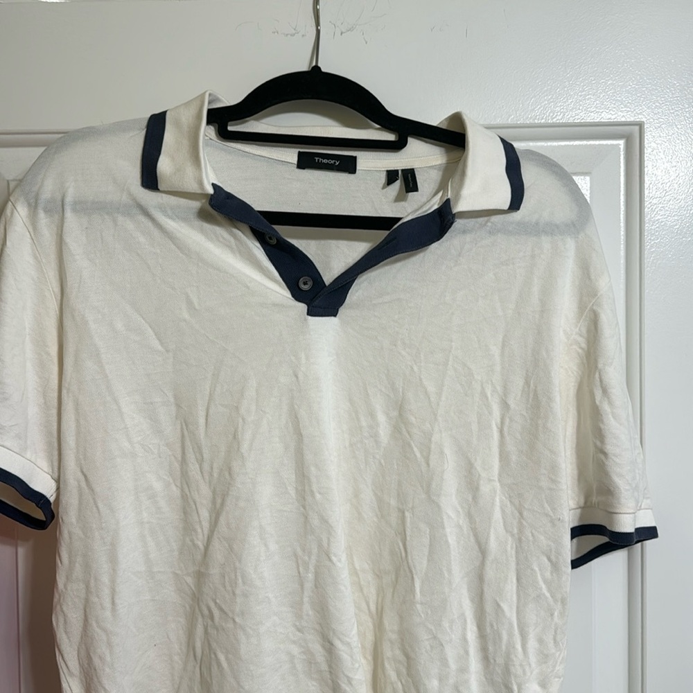 Theory White Polo W/ Blue Stripe